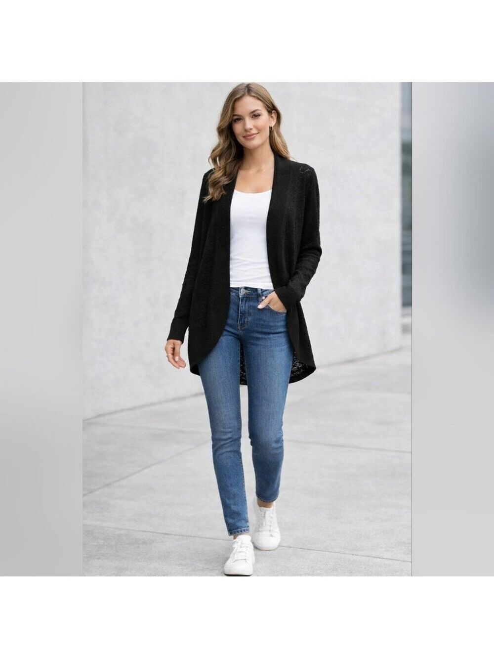 LC Lauren Conrad Black Cardigan Lightweight Rounded Hem Casual Layering